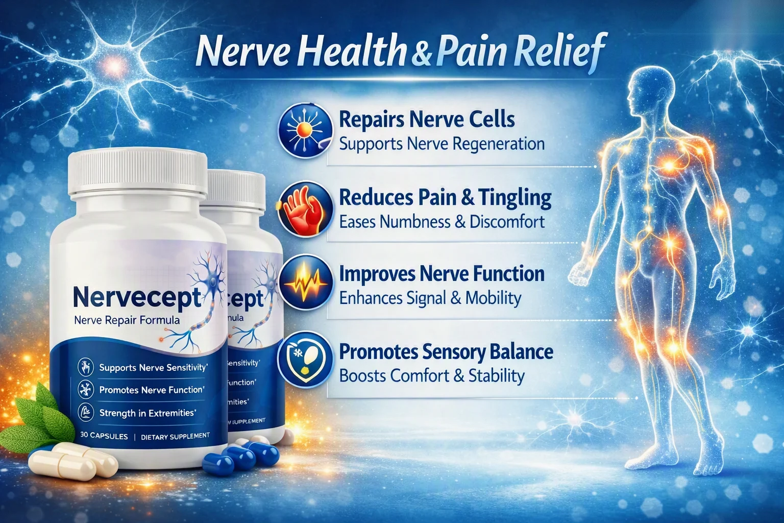 How Nervecept works — nerve cell support, sensation, nerve function and sensory balance